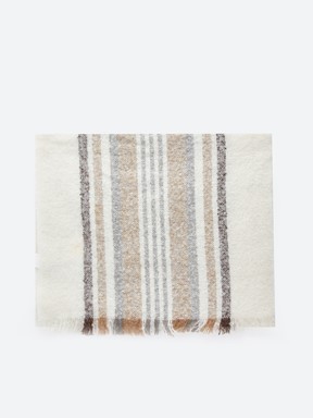 Çizgili Püsküllü Kadın Atkı EKRU ÇİZGİLİ