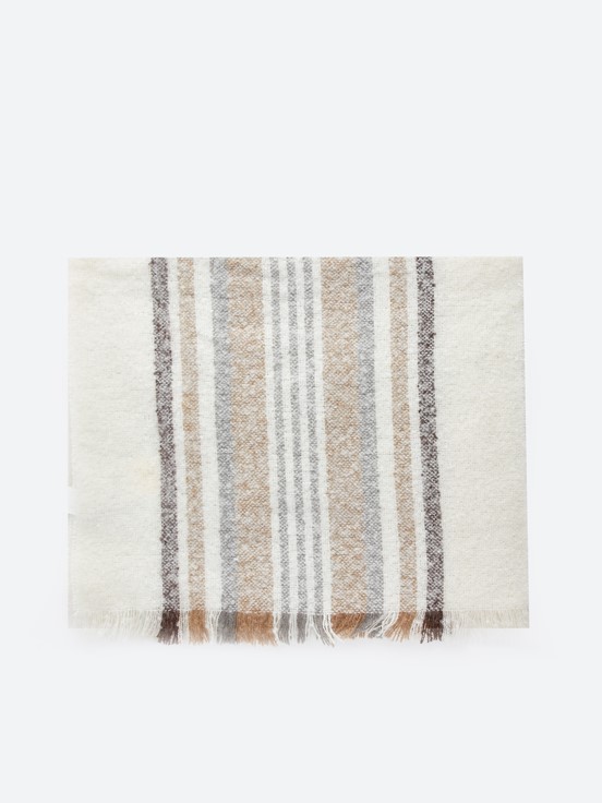 Çizgili Püsküllü Kadın Atkı EKRU ÇİZGİLİ