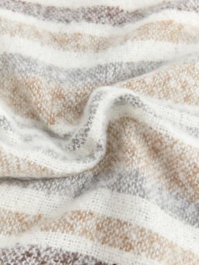 Çizgili Püsküllü Kadın Atkı EKRU ÇİZGİLİ