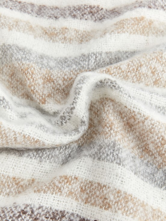 Çizgili Püsküllü Kadın Atkı EKRU ÇİZGİLİ