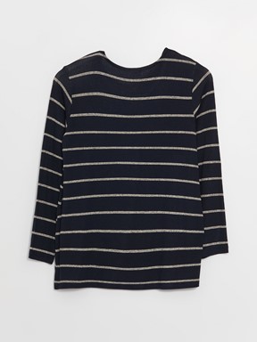 LCW CLASSIC Bisiklet Yaka Çizgili Uzun Kollu Kadın Bluz LACİVERT ÇİZGİLİ