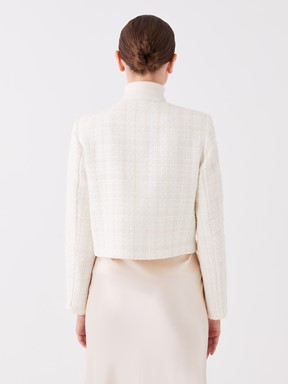 Bisiklet Yaka Ekose Uzun Kollu Kadın Ceket EKRU