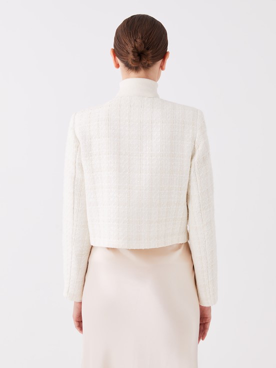 Bisiklet Yaka Ekose Uzun Kollu Kadın Ceket EKRU