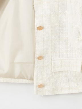 Bisiklet Yaka Ekose Uzun Kollu Kadın Ceket EKRU