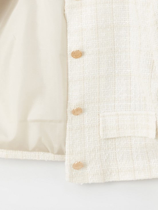 Bisiklet Yaka Ekose Uzun Kollu Kadın Ceket EKRU