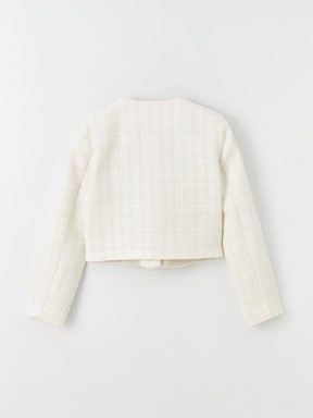 Bisiklet Yaka Ekose Uzun Kollu Kadın Ceket EKRU