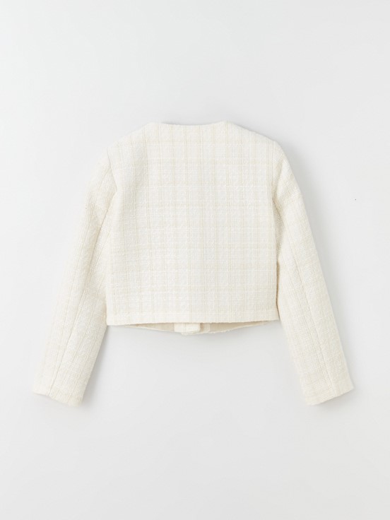 Bisiklet Yaka Ekose Uzun Kollu Kadın Ceket EKRU