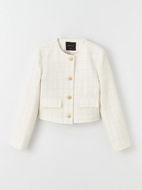 Bisiklet Yaka Ekose Uzun Kollu Kadın Ceket EKRU