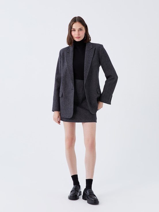 LCW CLASSIC Düz Uzun Kollu Kadın Blazer Ceket ANTRASİT MELANJ