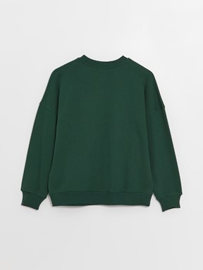 LCW CLASSIC Bisiklet Yaka Nakışlı Uzun Kollu Oversize Kadın Sweatshirt KOYU YEŞİL
