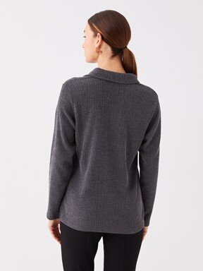 LCW CASUAL Polo Yaka Düz Uzun Kollu Kadın Tişört YENİ SİYAH