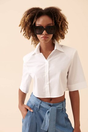 Roman Crop Poplin Kadın Gömlek